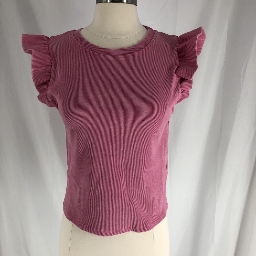 Zara Ribbed Flutter Sleeve Knit Top Pink Size Large